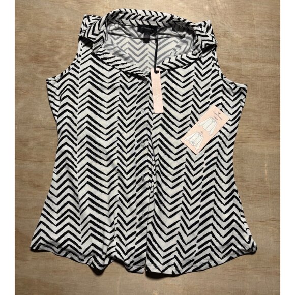 Tamara H Sleeveless Shirt Women Small Black White Chevron Stripe Business Casual - Picture 1 of 6